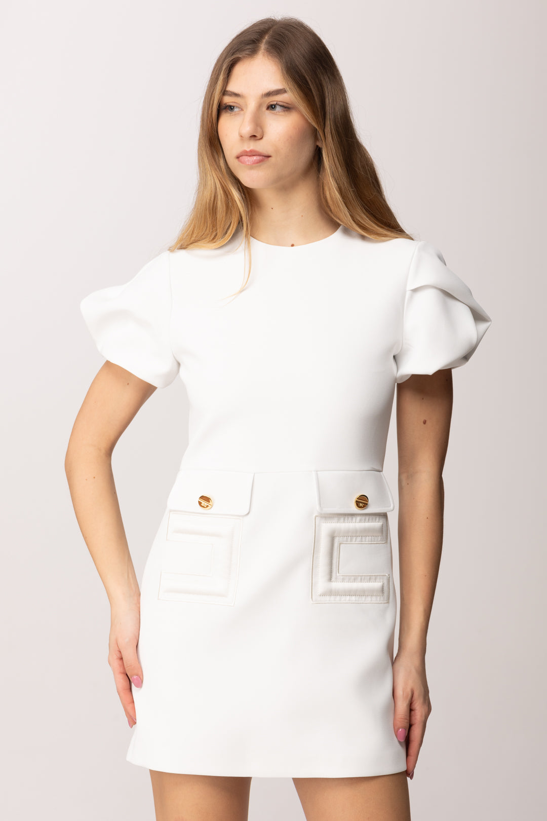 Elisabetta Franchi Bambina Abito In Crepe con Tasche e Ricamo Doppia C EFAB6460GA022.0004