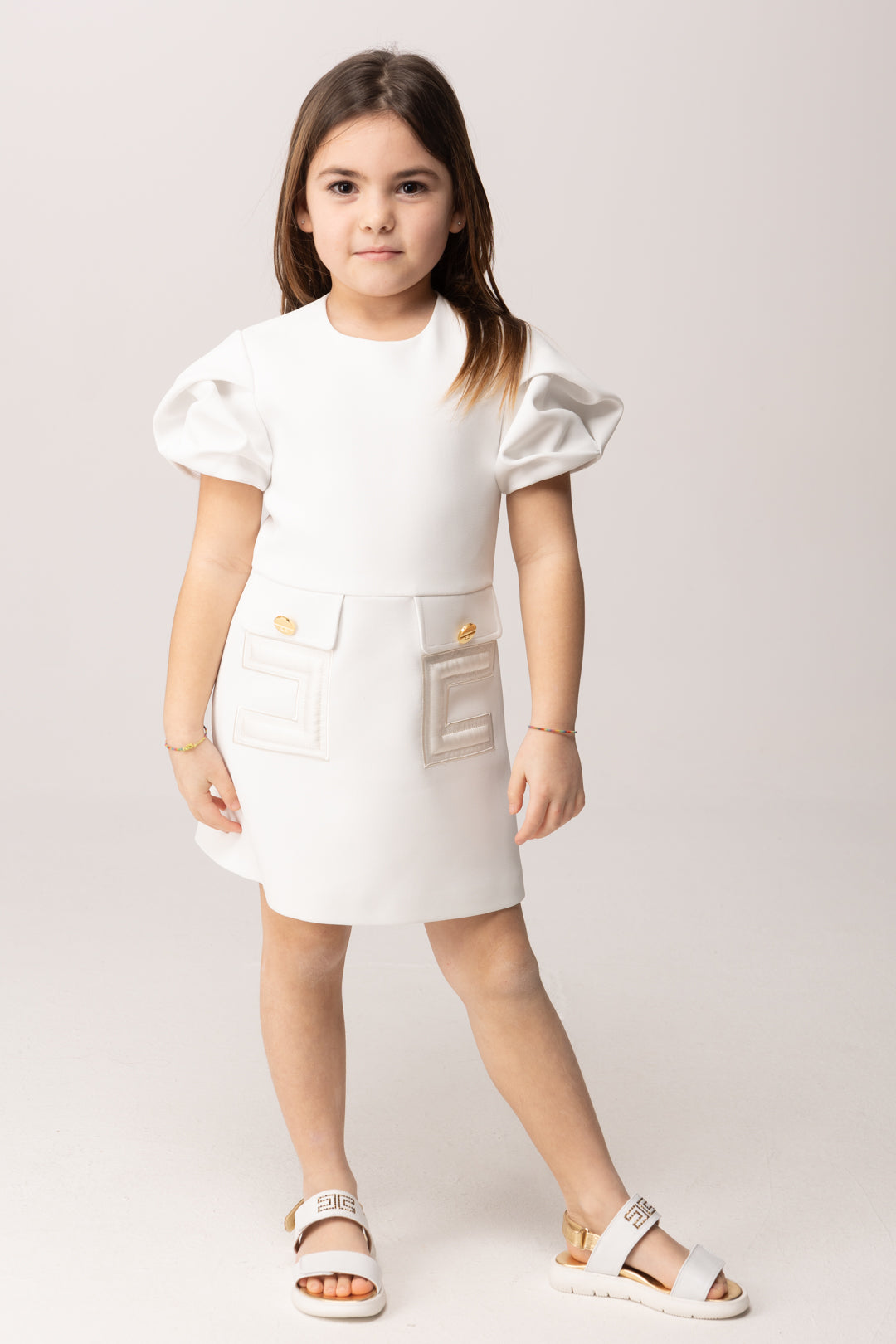 Elisabetta Franchi Bambina Abito In Crepe con Tasche e Ricamo Doppia C EFAB6460GA022.0004