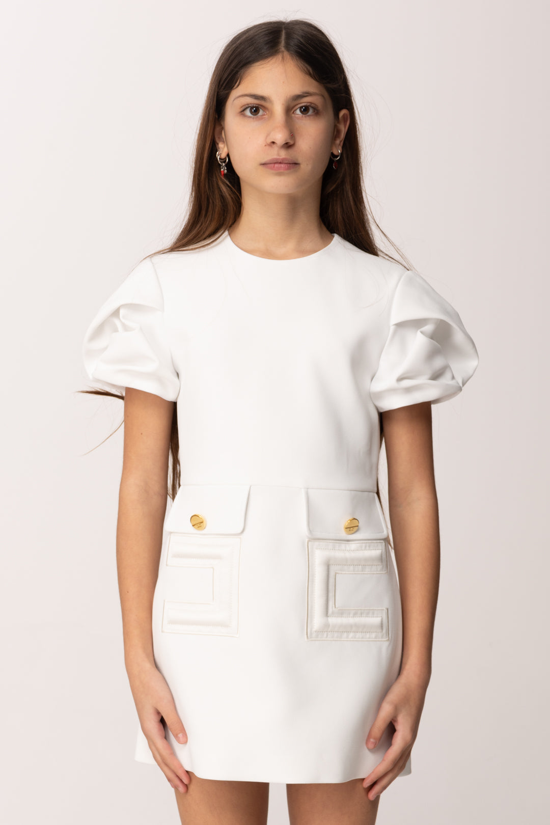 Elisabetta Franchi Bambina Abito In Crepe con Tasche e Ricamo Doppia C EFAB6460GA022.0004