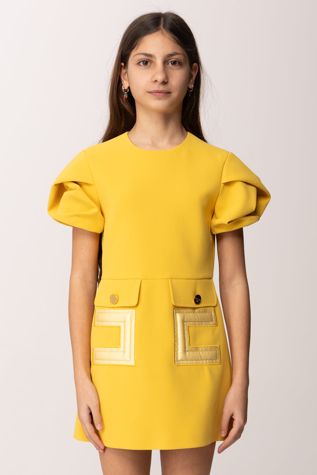 Elisabetta Franchi Bambina Abito In Crepe con Tasche e Ricamo Doppia C EFAB6460GA022.2033