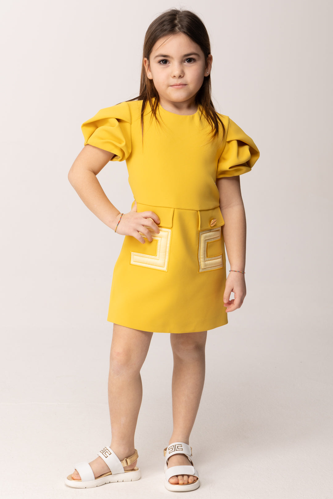 Elisabetta Franchi Bambina Abito In Crepe con Tasche e Ricamo Doppia C EFAB6460GA022.2033