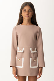 Elisabetta Franchi Bambina Abito In Crepe con Tasche Profilate EFAB6230GA085 SUNRISE/MILK