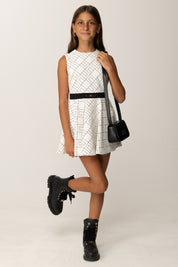 Elisabetta Franchi Bambina Abito In Crepe Smanicato con Pattern Logo EFAB6190GA023 MILK-NERO/NERO