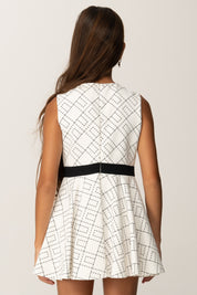 Elisabetta Franchi Bambina Abito In Crepe Smanicato con Pattern Logo EFAB6190GA023 MILK-NERO/NERO