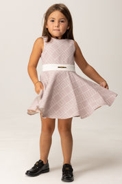 Elisabetta Franchi Bambina Abito In Crepe Smanicato con Pattern Logo EGAB2190GA023 SUNRISE-MILK/MILK