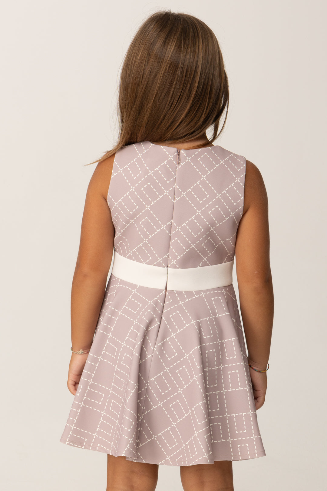 Elisabetta Franchi Bambina Abito In Crepe Smanicato con Pattern Logo EGAB2190GA023 SUNRISE-MILK/MILK