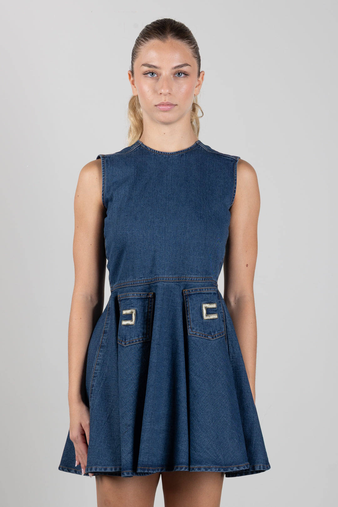 Elisabetta Franchi Bambina Abito In Denim con Tasche e Logo EFAB693CDF011.4039
