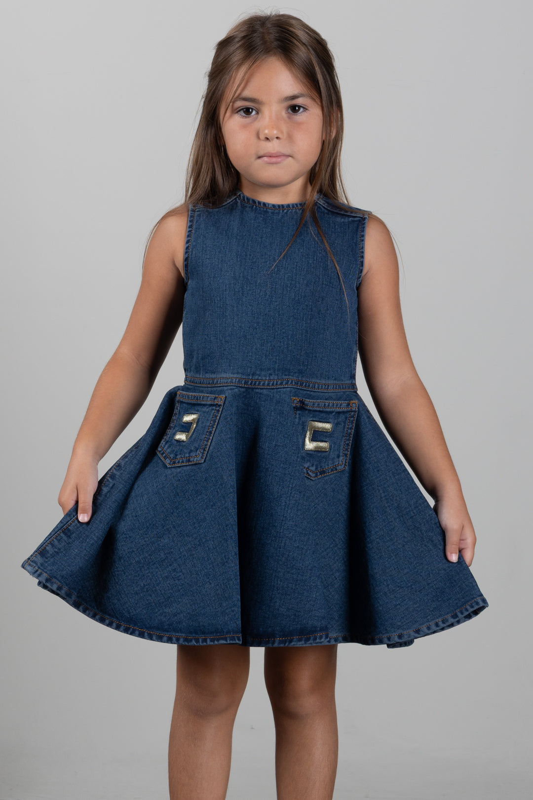 Elisabetta Franchi Bambina Abito In Denim con Tasche e Logo EFAB693CDF011.4039