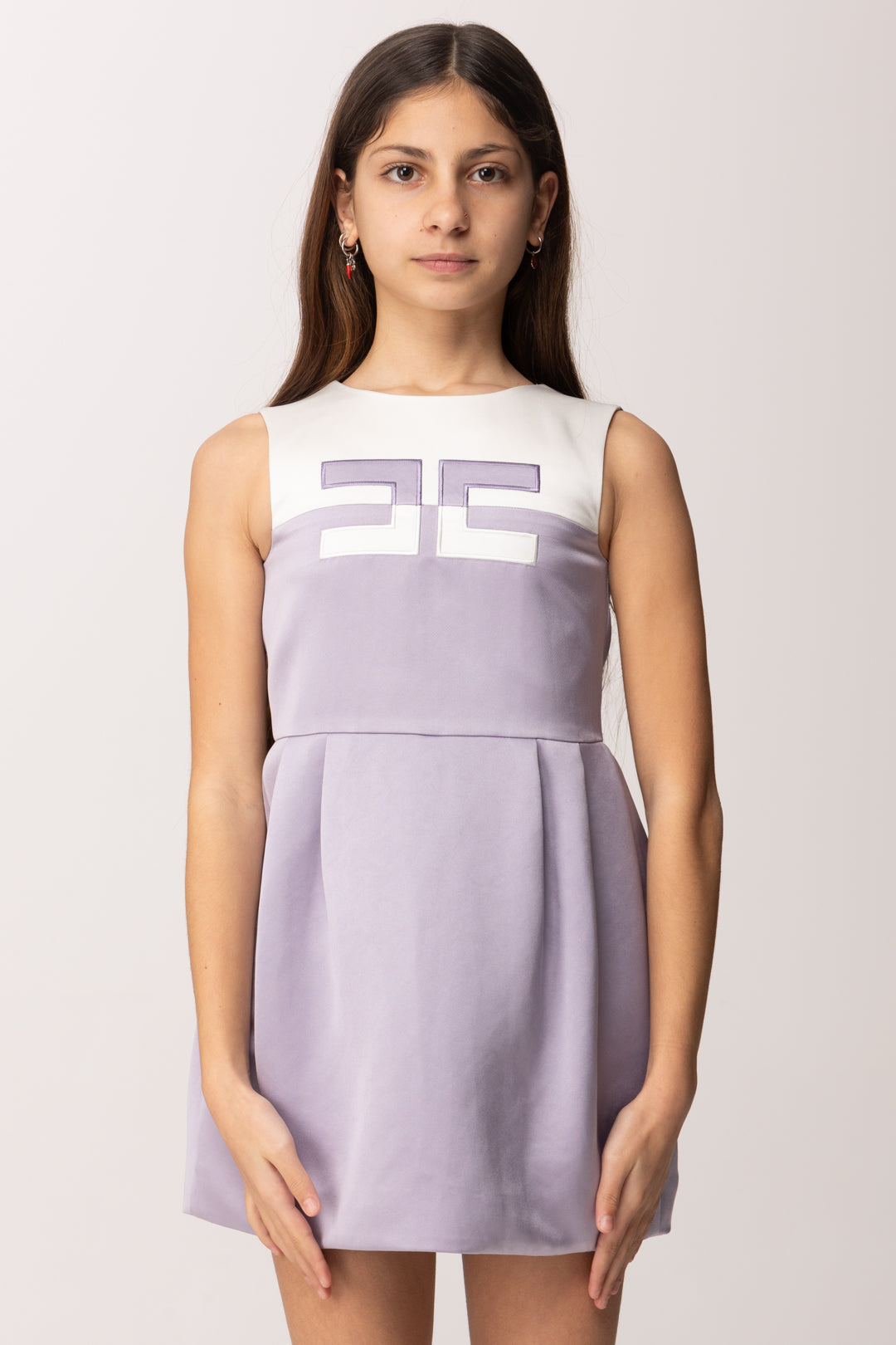 Elisabetta Franchi Bambina Abito In Duchesse con Ricamo Logo Bicolore EFAB6590RA016.D639