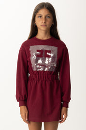 Elisabetta Franchi Bambina Abito In Felpa con Ricamo Logo e Maxi Paillettes EFAB6350FF002 CHERRY