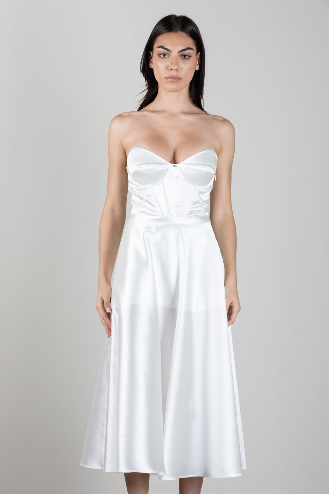 Elisabetta Franchi Abito In Gazar con Bustier e Gonna a Corolla AB96767E2 AVORIO