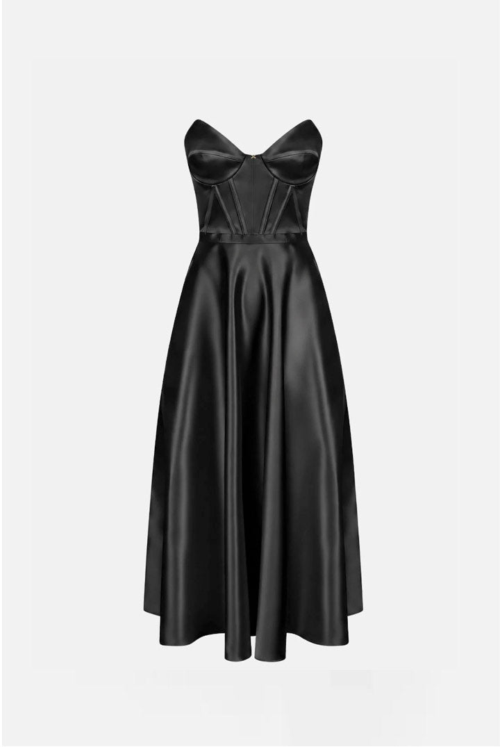 Elisabetta Franchi Abito In Gazar con Bustier e Gonna a Corolla AB96767E2 NERO