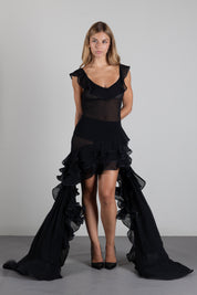 Elisabetta Franchi Abito In Georgette con Ruches AB03967E2 NERO