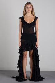 Elisabetta Franchi Abito In Georgette con Ruches AB03967E2 NERO