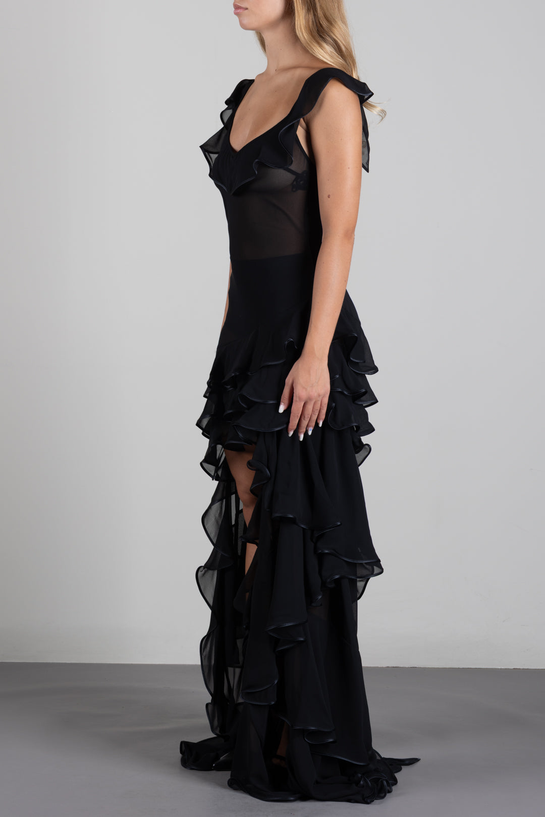 Elisabetta Franchi Abito In Georgette con Ruches AB03967E2 NERO