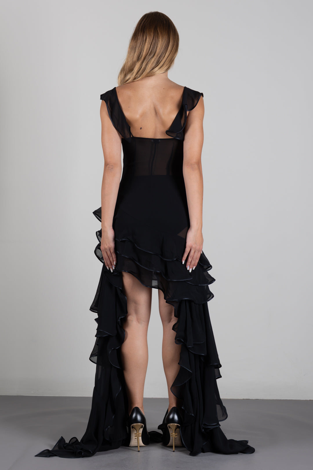Elisabetta Franchi Abito In Georgette con Ruches AB03967E2 NERO