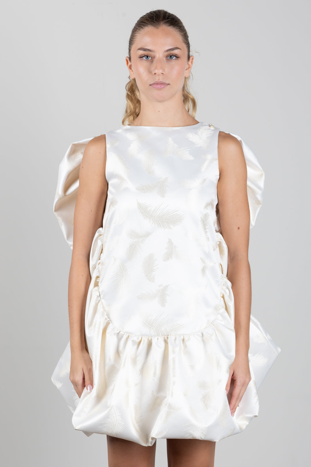 Elisabetta Franchi Bambina Abito In Jacquard con Motivo Piume e Volumi Scultorei EFAB7050TV191.0015