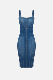 Elisabetta Franchi Abito In Jeans Scollo Sagomato AJ02D66E2 BLUE VINTAGE