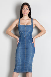 Elisabetta Franchi Abito In Jeans Scollo Sagomato AJ02D66E2 BLUE VINTAGE