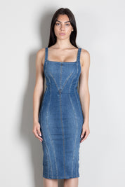 Elisabetta Franchi Abito In Jeans Scollo Sagomato AJ02D66E2 BLUE VINTAGE