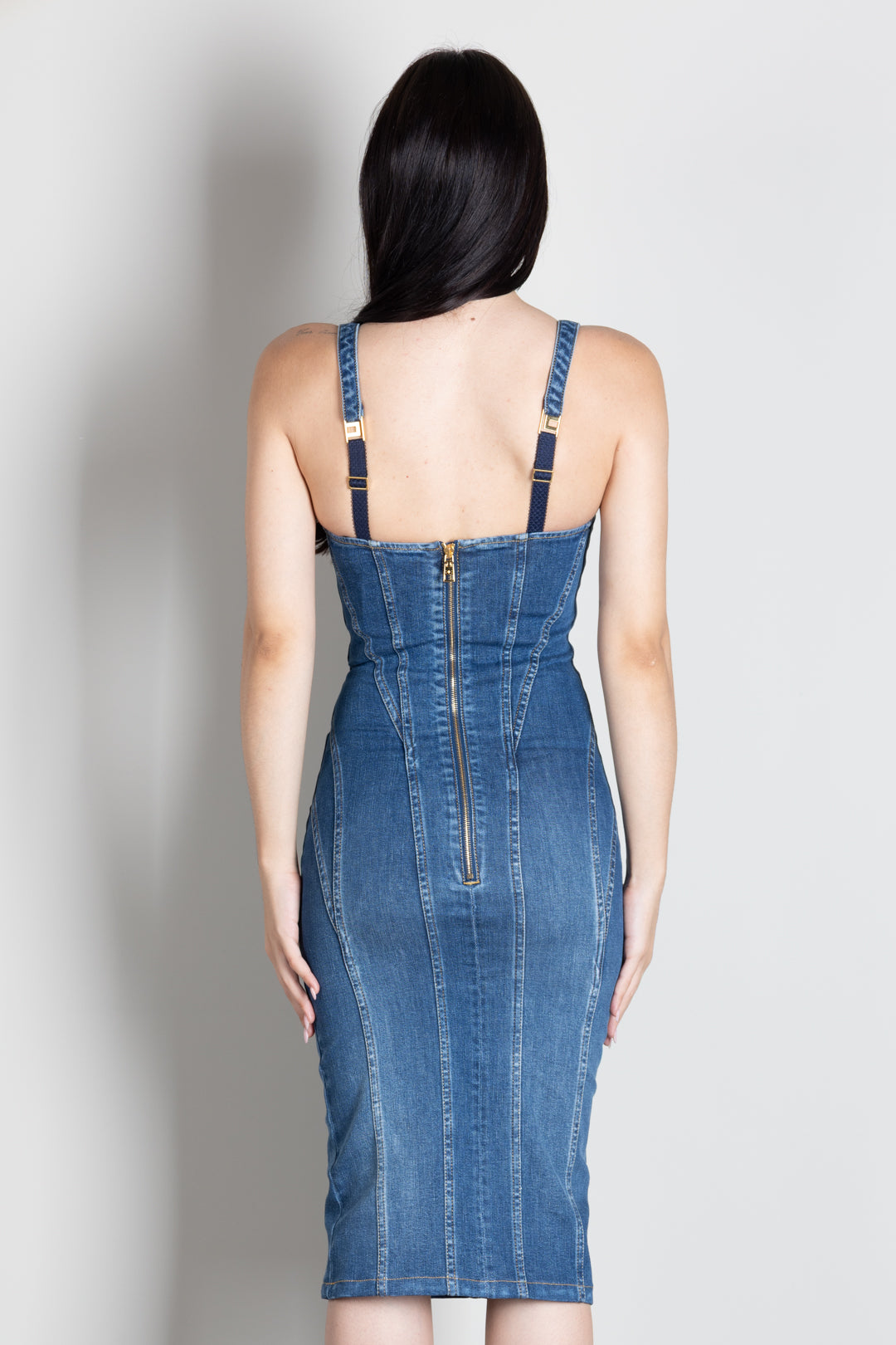 Elisabetta Franchi Abito In Jeans Scollo Sagomato AJ02D66E2 BLUE VINTAGE