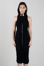 Elisabetta Franchi Abito In Jersey Leggero con Drappeggi e Placca Gioiello AB03667E2 NERO