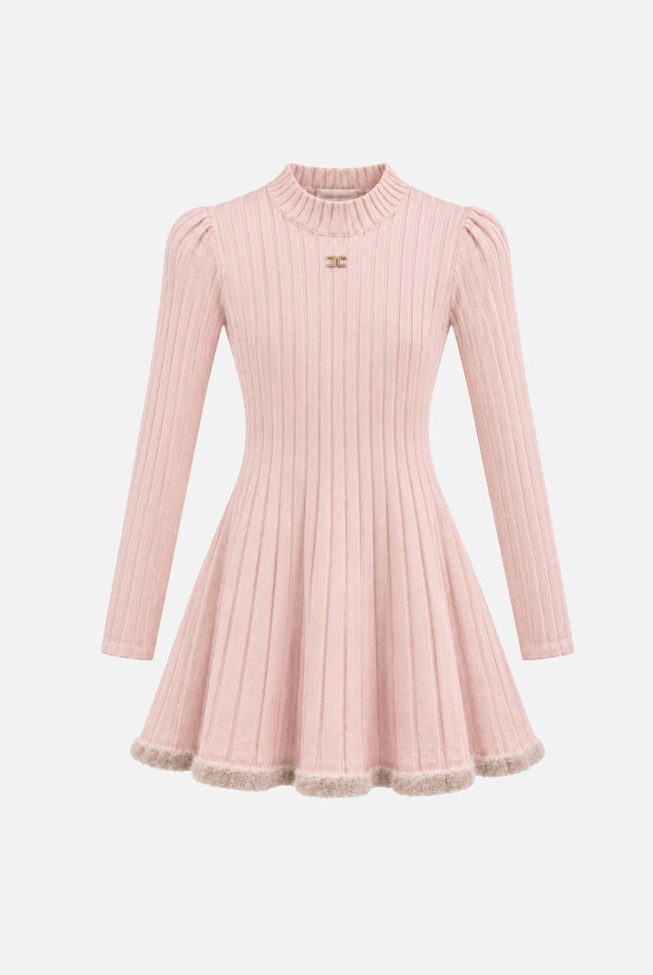 Elisabetta Franchi Bambina Abito In Maglia a Coste con Fondo Effetto Pelliccia EGAB249CFL040.C063