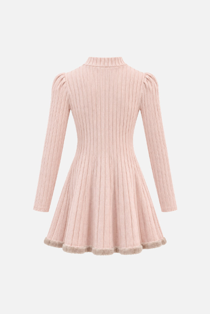 Elisabetta Franchi Bambina Abito In Maglia a Coste con Fondo Effetto Pelliccia EGAB249CFL040.C063