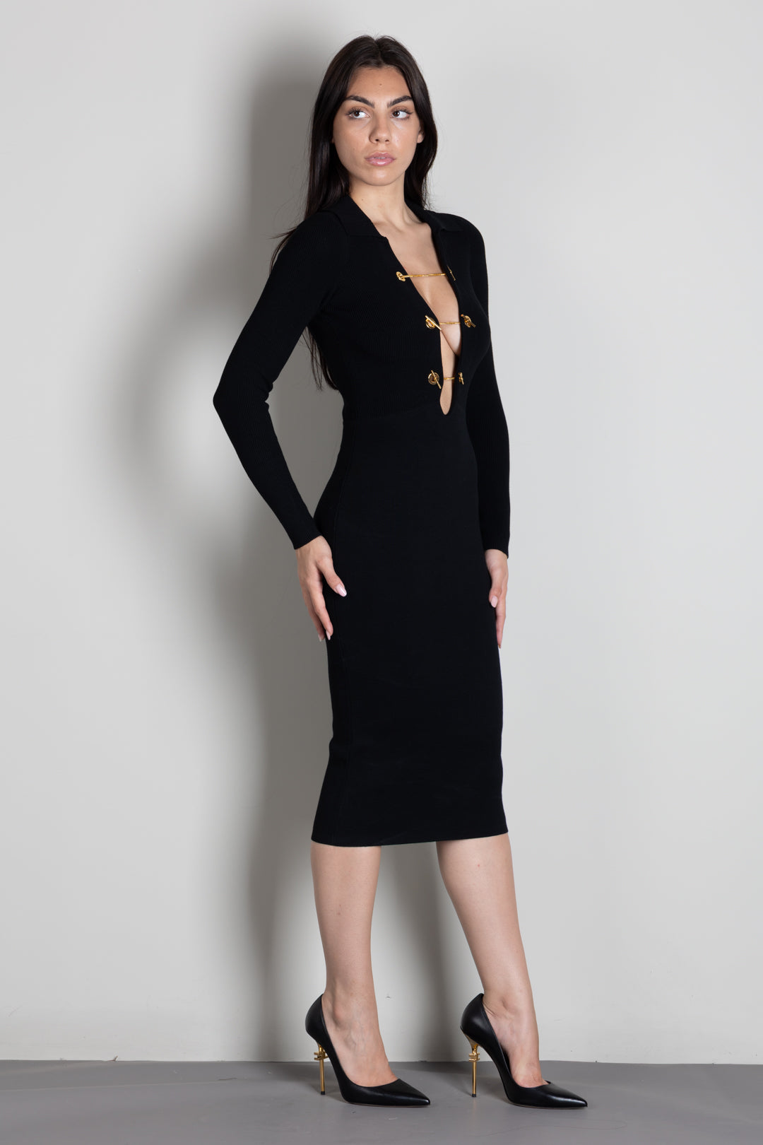 Elisabetta Franchi Abito In Maglia con Catene T-bar AM01S66E2 NERO