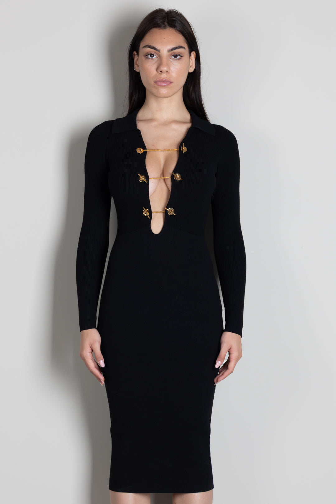 Elisabetta Franchi Abito In Maglia con Catene T-bar AM01S66E2 NERO