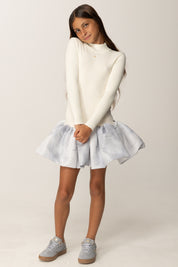 Elisabetta Franchi Bambina Abito In Maglia con Gonna In Ottoman Stampa Pitone EFAB6310FL040 MILK/STARLIGHT