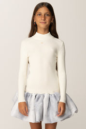 Elisabetta Franchi Bambina Abito In Maglia con Gonna In Ottoman Stampa Pitone EFAB6310FL040 MILK/STARLIGHT
