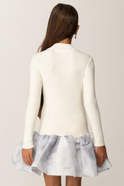 Elisabetta Franchi Bambina Abito In Maglia con Gonna In Ottoman Stampa Pitone EFAB6310FL040 MILK/STARLIGHT