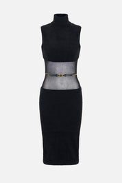 Elisabetta Franchi Abito In Maglia con Inserto Garzato e Cintura AM37T57E2 NERO