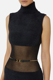 Elisabetta Franchi Abito In Maglia con Inserto Garzato e Cintura AM37T57E2 NERO