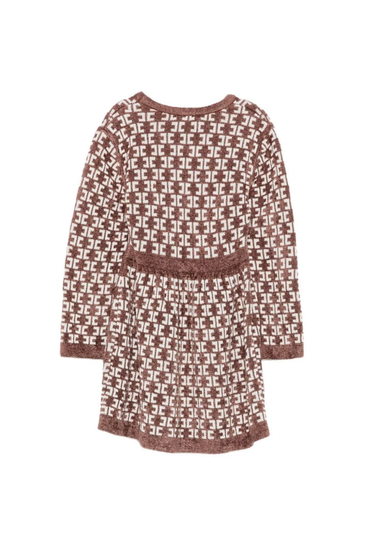 Elisabetta Franchi Bambina Abito In Maglia con Motivo Monogram e Tasche Applicate EGAB250CFL149.D662
