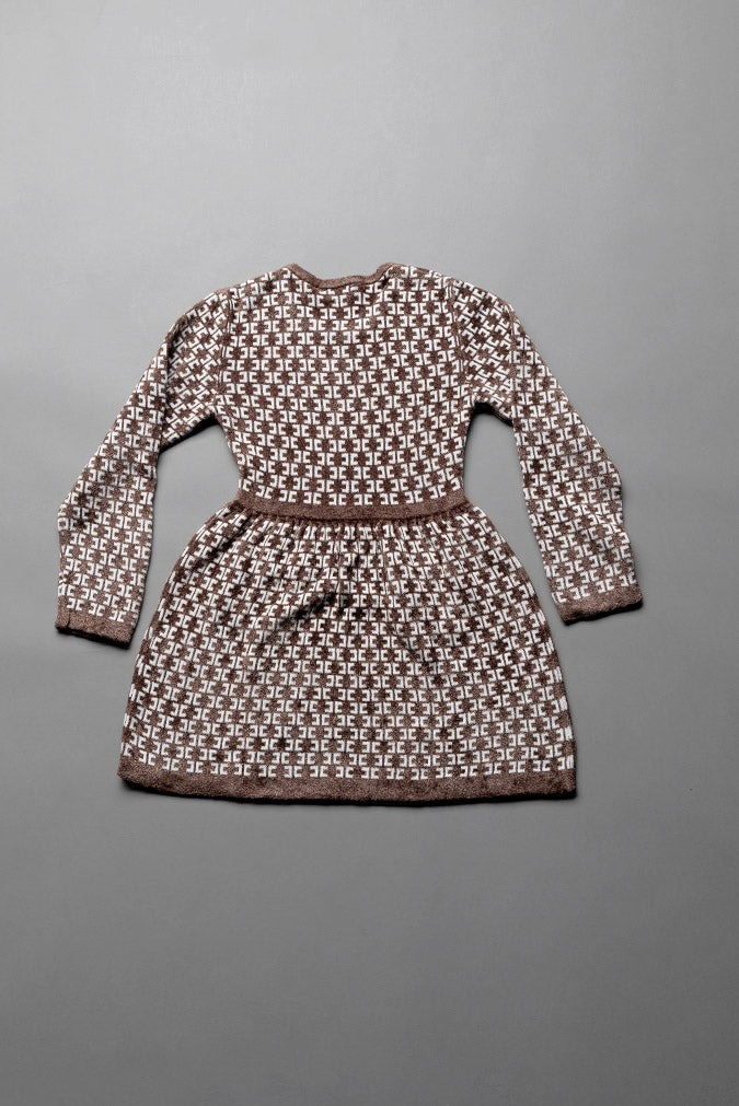 Elisabetta Franchi Bambina Abito In Maglia con Motivo Monogram e Tasche Applicate EGAB250CFL149.D662
