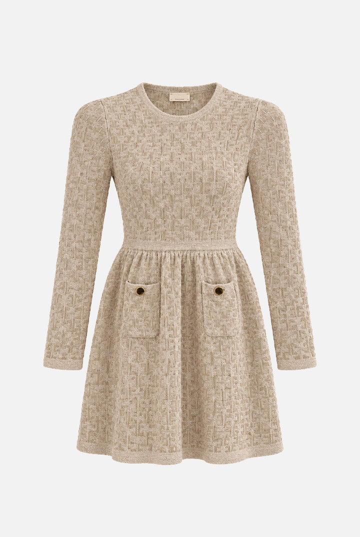 Elisabetta Franchi Bambina Abito In Maglia con Motivo Monogram e Tasche Applicate EGAB250CFL149.D747