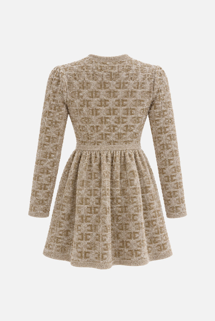 Elisabetta Franchi Bambina Abito In Maglia con Motivo Monogram e Tasche Applicate EGAB250CFL149.D747