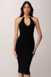 Elisabetta Franchi Abito In Maglia con Ricami a Jour AM16S61E2 NERO