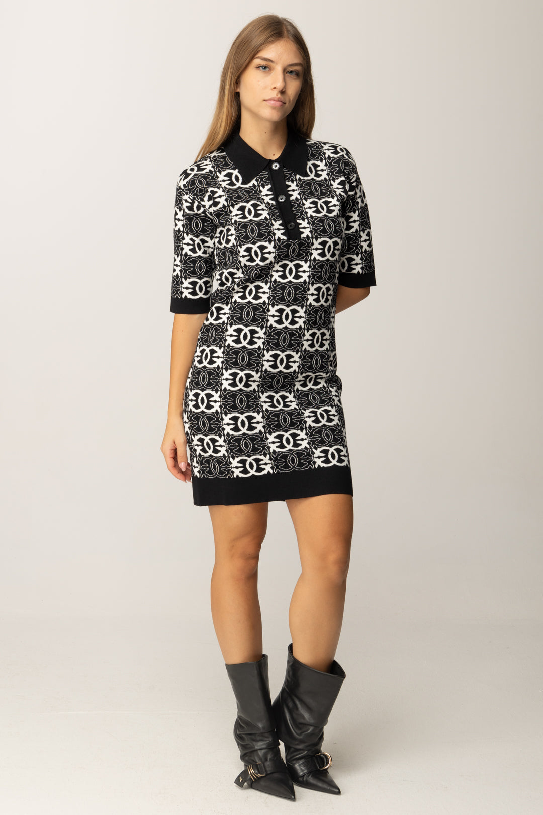 Pinko Abito In Maglia con Stampa Logo All Over NERO/BIANCO