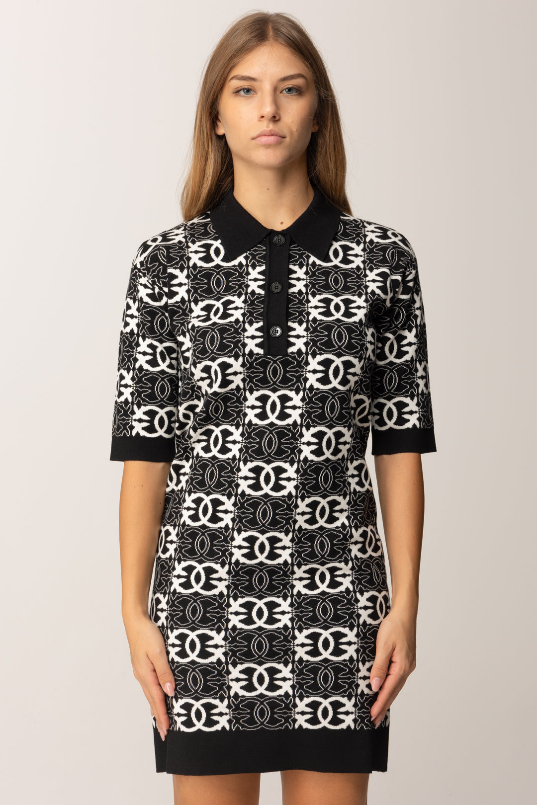 Pinko Abito In Maglia con Stampa Logo All Over NERO/BIANCO