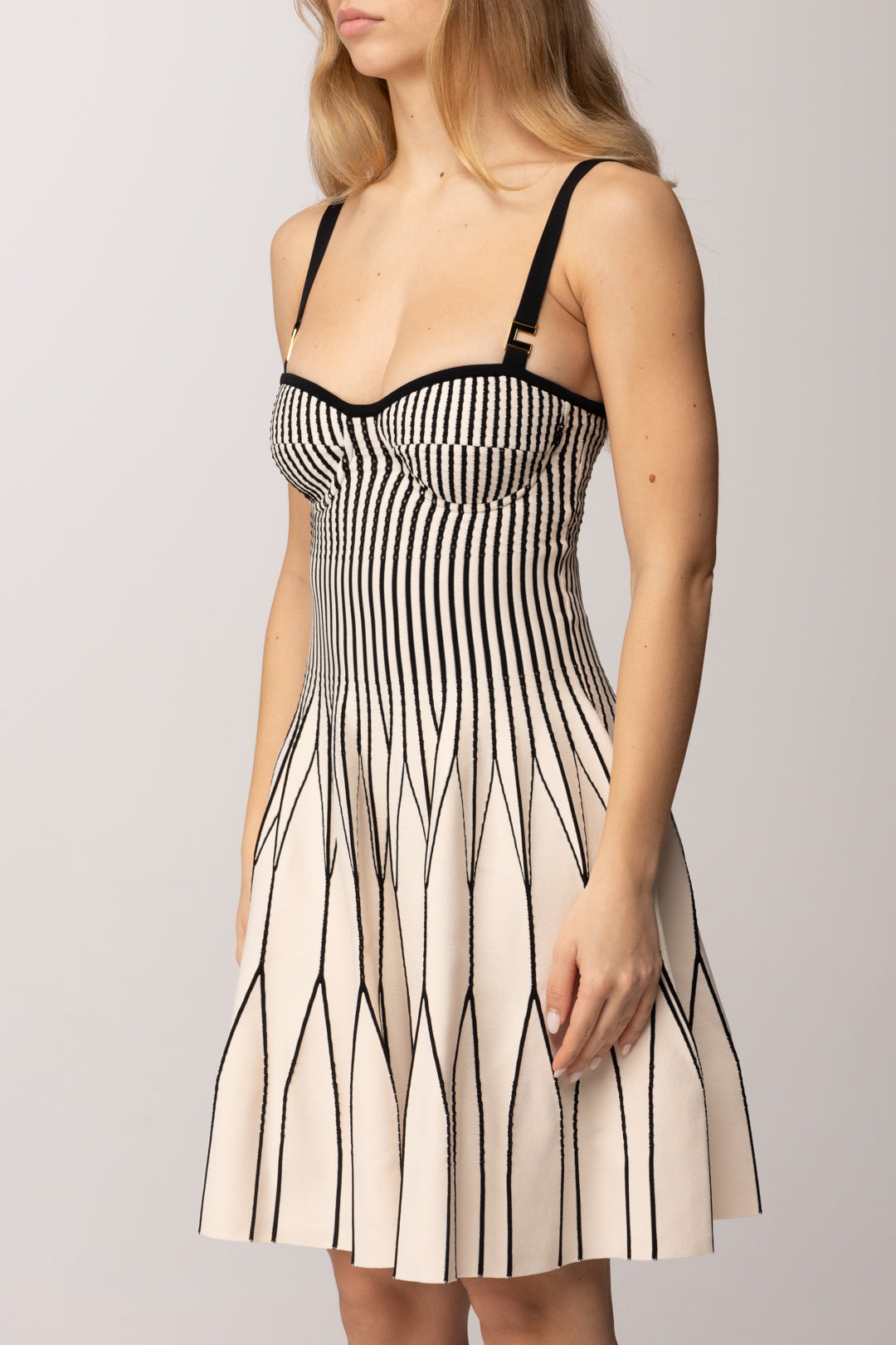 Elisabetta Franchi Abito In Maglia con Trama Bicolore AM27S62E2 BURRO/NERO