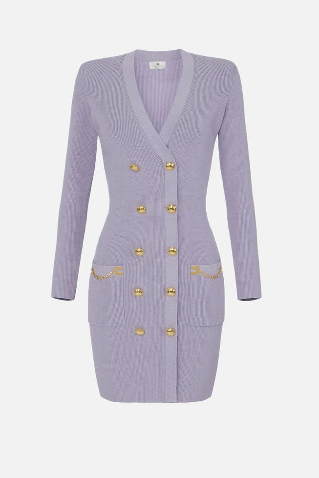 Elisabetta Franchi Abito In Maglia Doppiopetto con Bottoni Gioiello AM80S61E2 LILLA