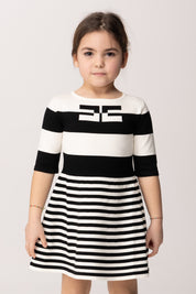 Elisabetta Franchi Bambina Abito In Maglia Gonna a Righe e Logo a Intarsio EFAB648CFL060.D028