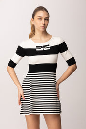 Elisabetta Franchi Bambina Abito In Maglia Gonna a Righe e Logo a Intarsio EFAB648CFL060.D028