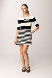 Elisabetta Franchi Bambina Abito In Maglia Gonna a Righe e Logo a Intarsio EFAB648CFL060.D028