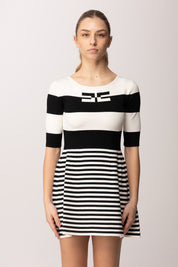 Elisabetta Franchi Bambina Abito In Maglia Gonna a Righe e Logo a Intarsio EFAB648CFL060.D028