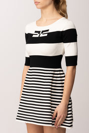 Elisabetta Franchi Bambina Abito In Maglia Gonna a Righe e Logo a Intarsio EFAB648CFL060.D028