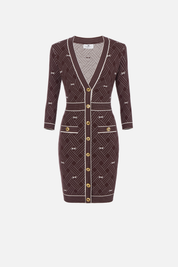 Elisabetta Franchi Abito In Maglia Jacquard a Rombi AM19Q61E2 CACAO/BURRO